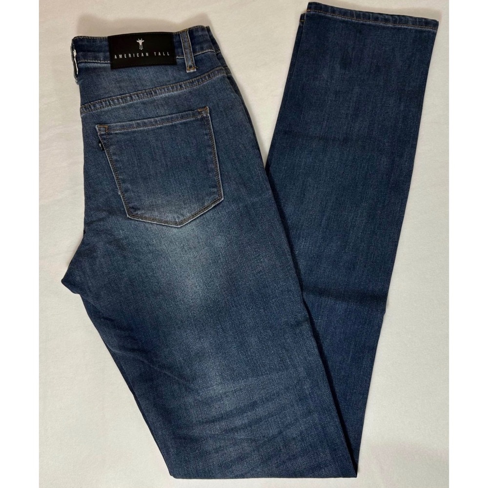 American Tall Jeans Mens 32x40 Blue Carman Tapered Fit Stretch Denim
